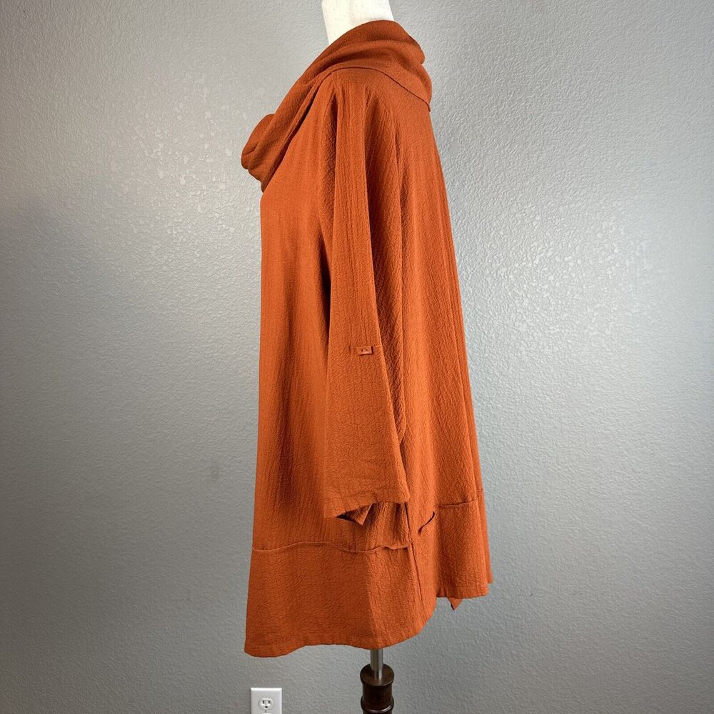 Ali Miles Cowl Neck Asymmetric Tunic Plus Size 1X Rust Orange Pucker Jersey - Picture 3 of 9